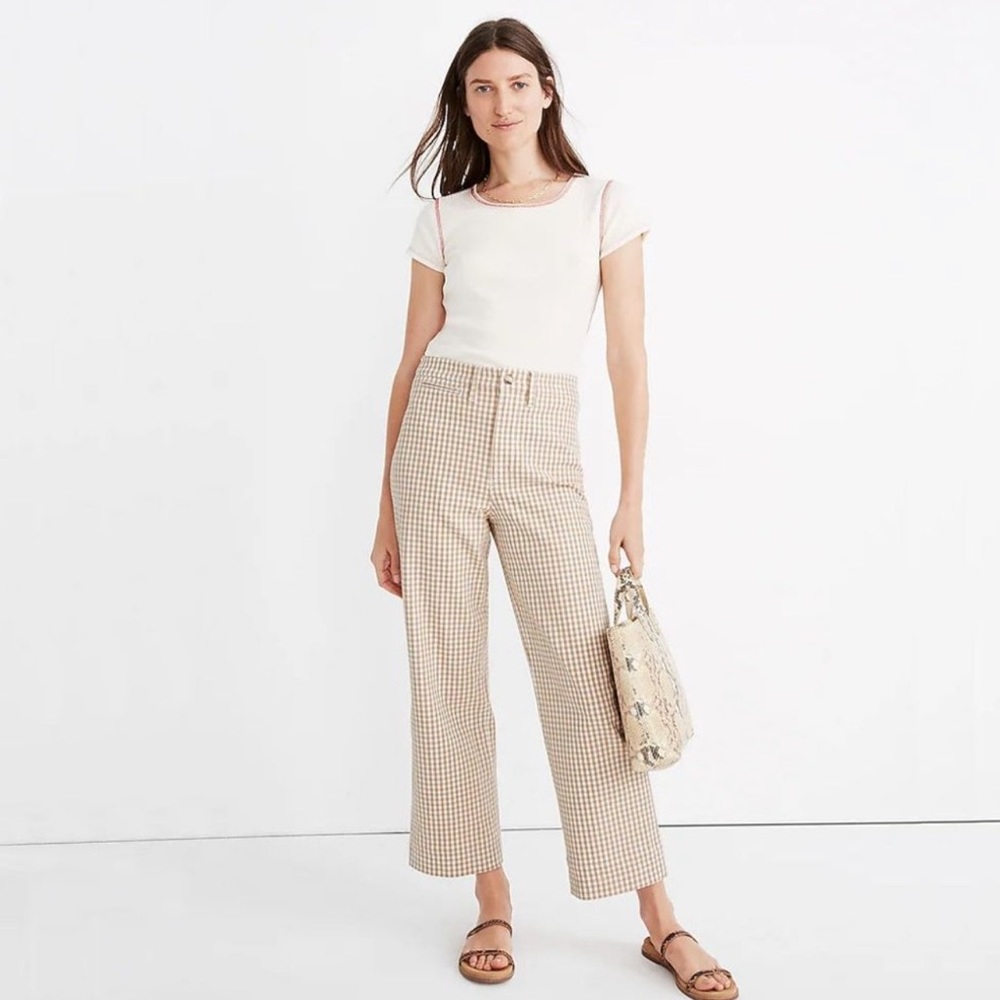 Madewell slim emmett wide-leg pants in gingham check